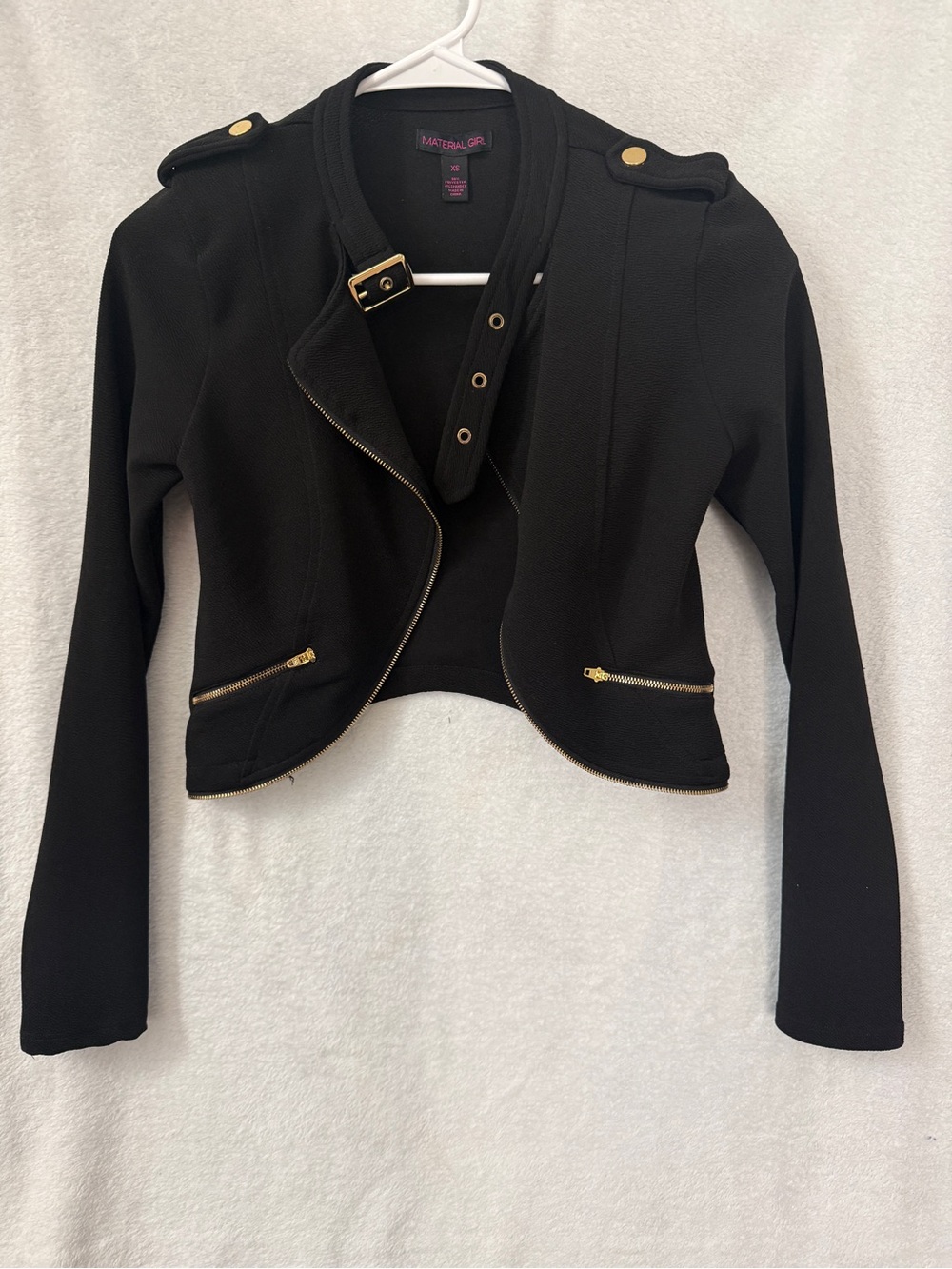 Material Girl Black Cropped Moto Blazer with Gold Hardware